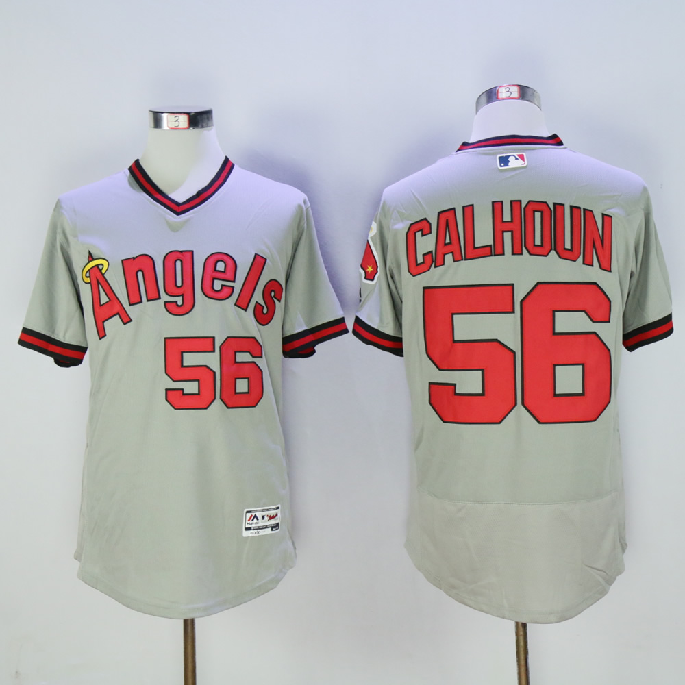 Men Los Angeles Angels 56 Calhoun Grey Throwback MLB Jerseys